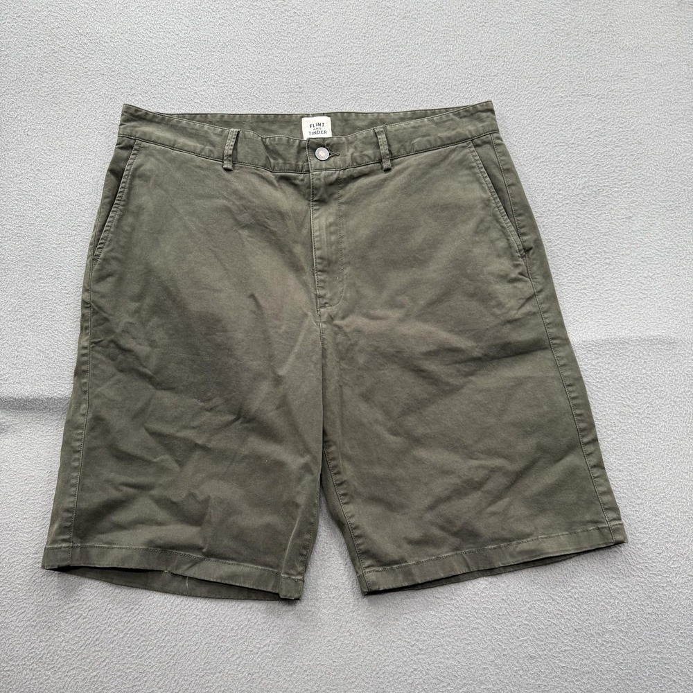 Flint And Tinder Shorts Mens 36 Green Chino Stretch 10 Inseam Casual Summer